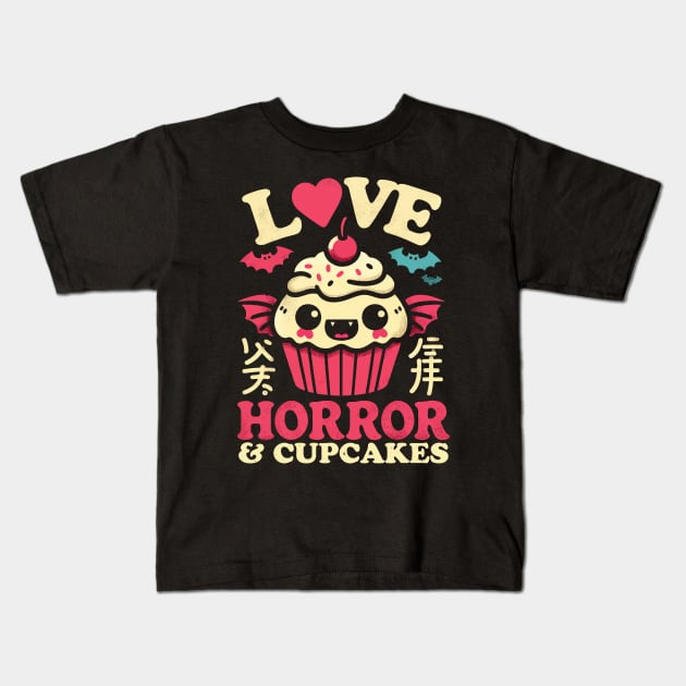 I Love Horror and Cupcakes - Creepy Cute Goth Kawaii Cupcake Kids T-Shirt by QuirkyInk